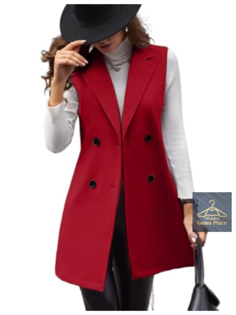 Womens Sleeveless Wool Blend Long Vest Double Breasted Trench Coat Business